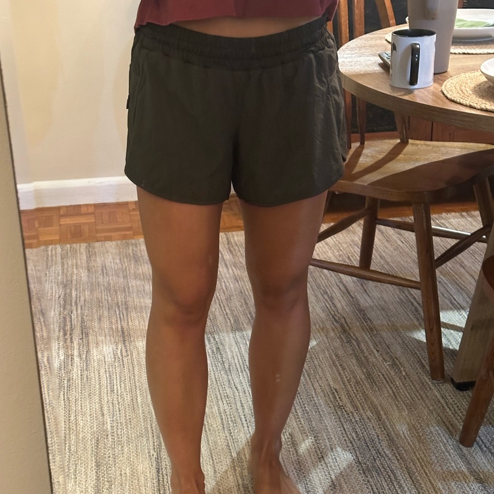 Lululemon Athletica Tracker Shorts. Dark Olive Green